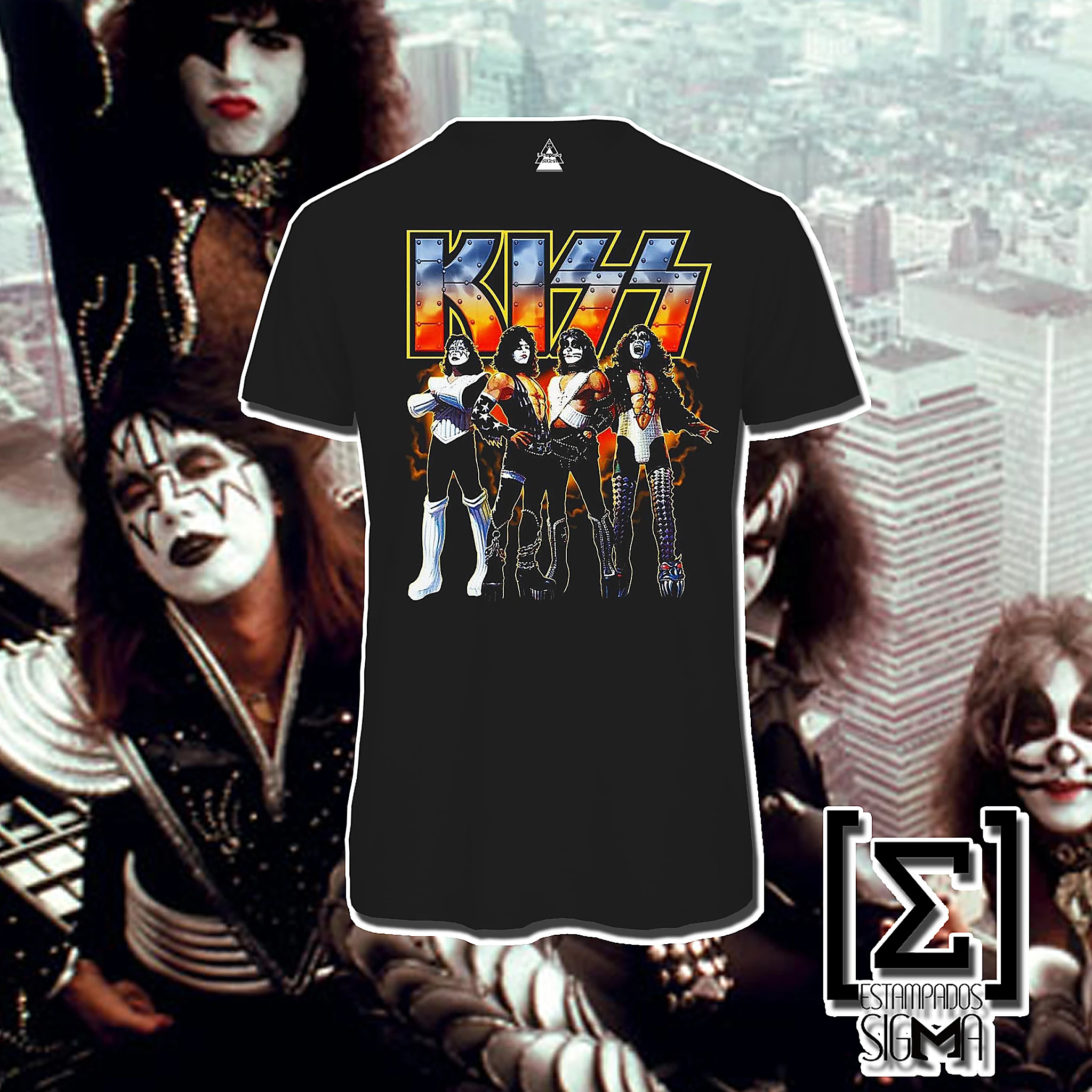 Polera negra KISS, diseño 08