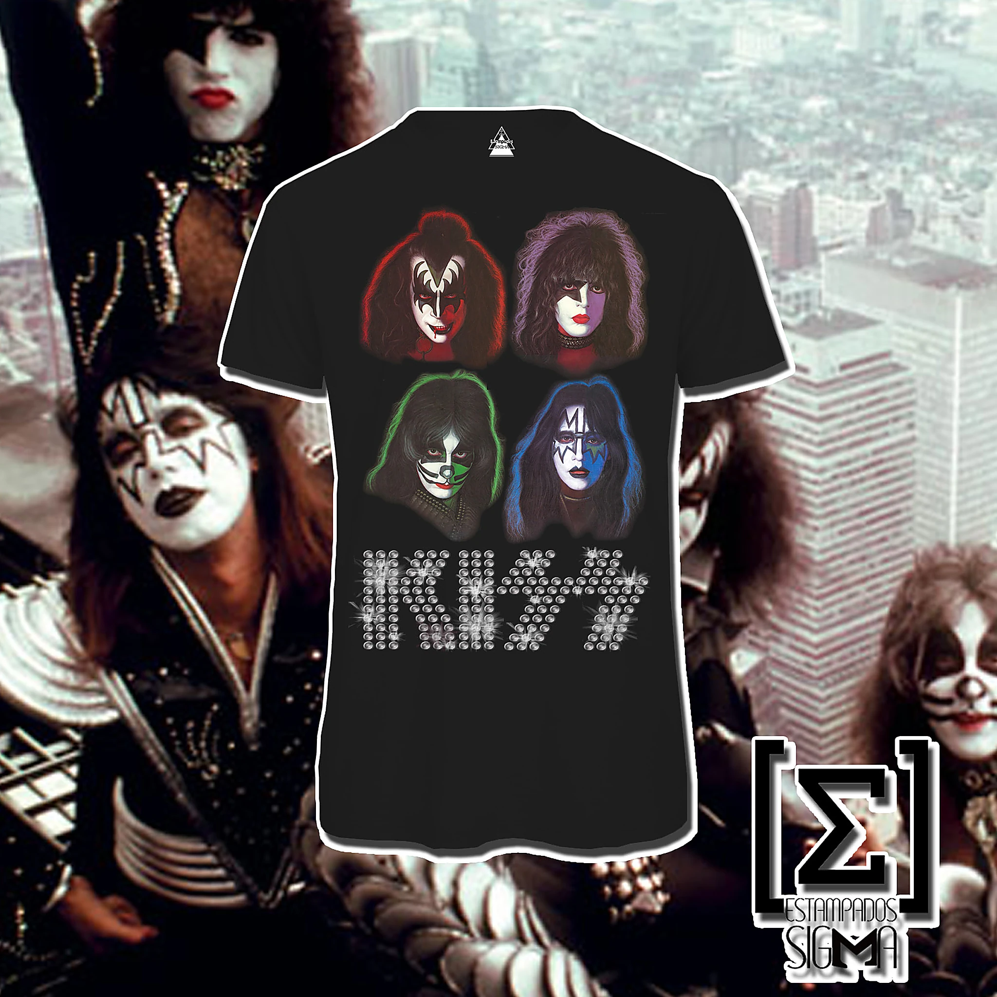 Polera negra KISS, diseño 17