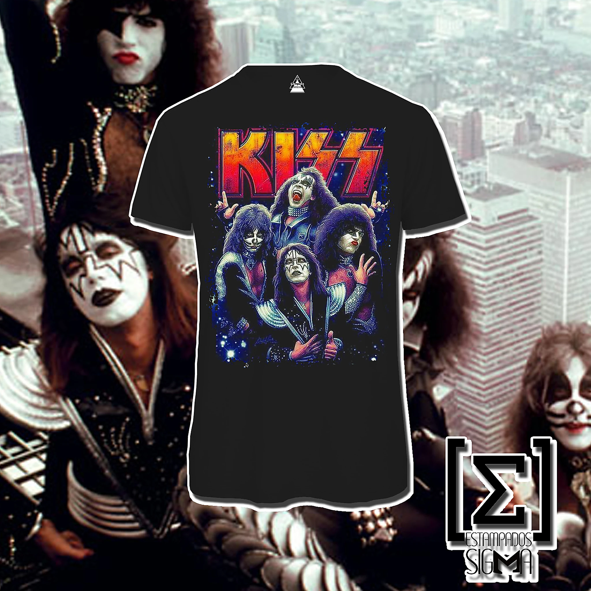 Polera negra KISS, diseño 18