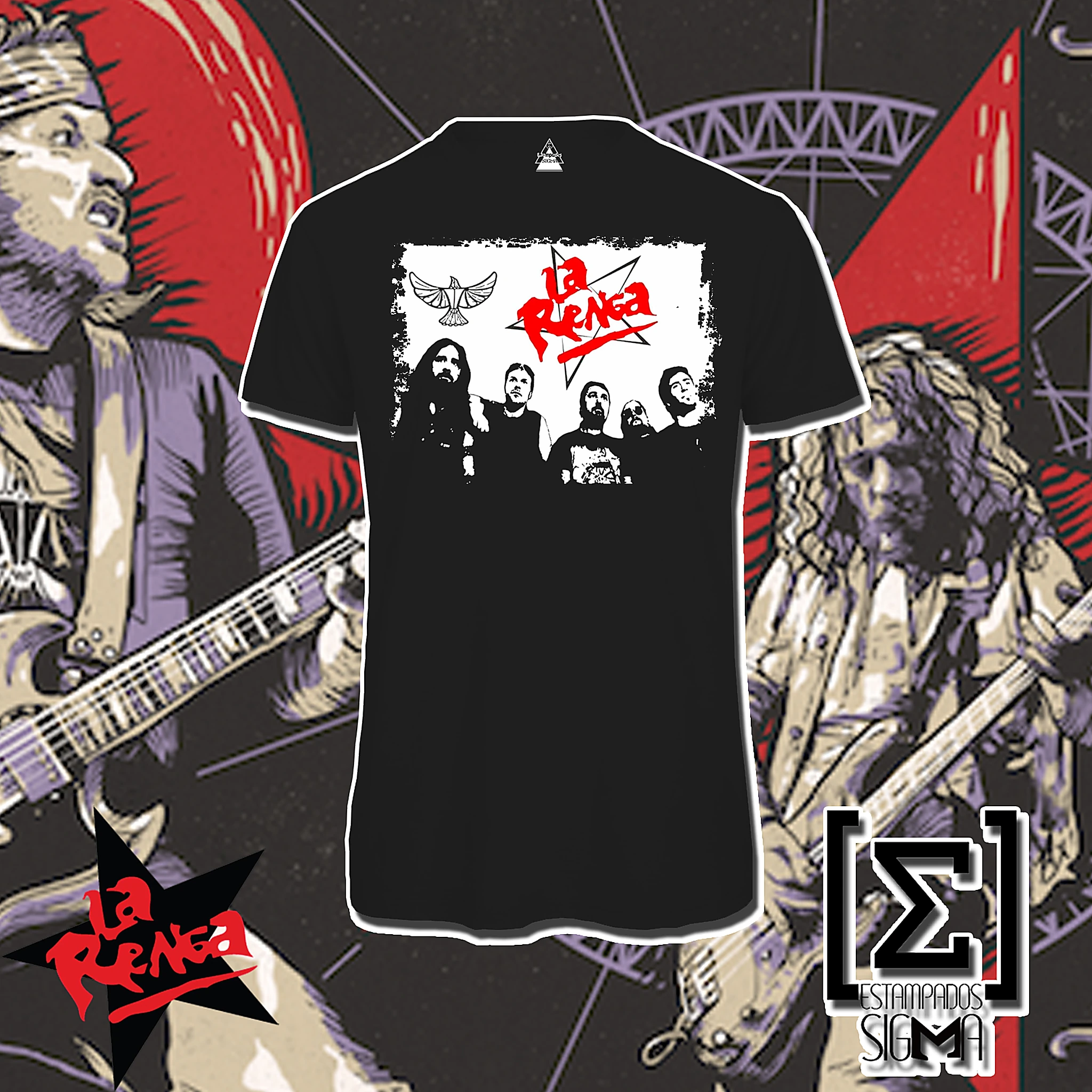 Polera negra La Renga, diseño 02
