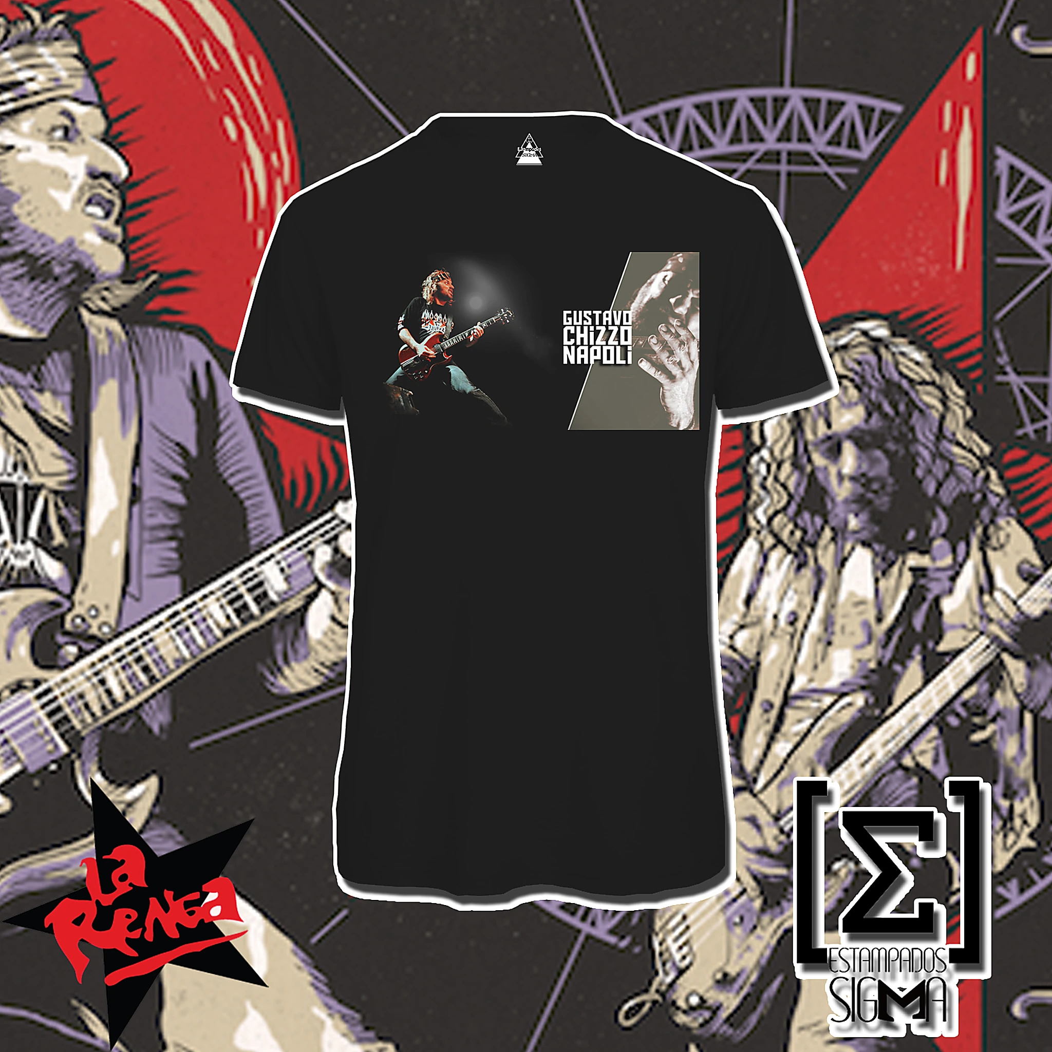 Polera negra La Renga, diseño 04