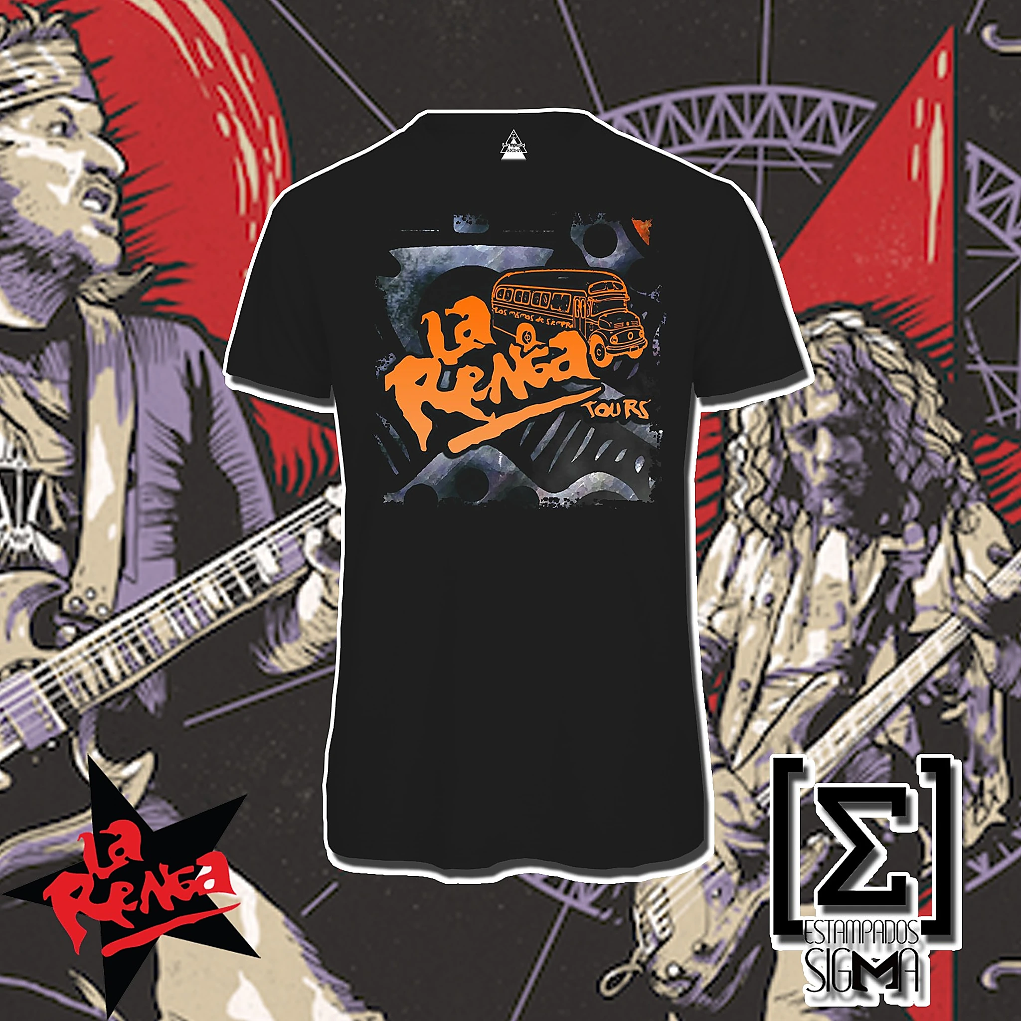Polera negra La Renga, diseño 06