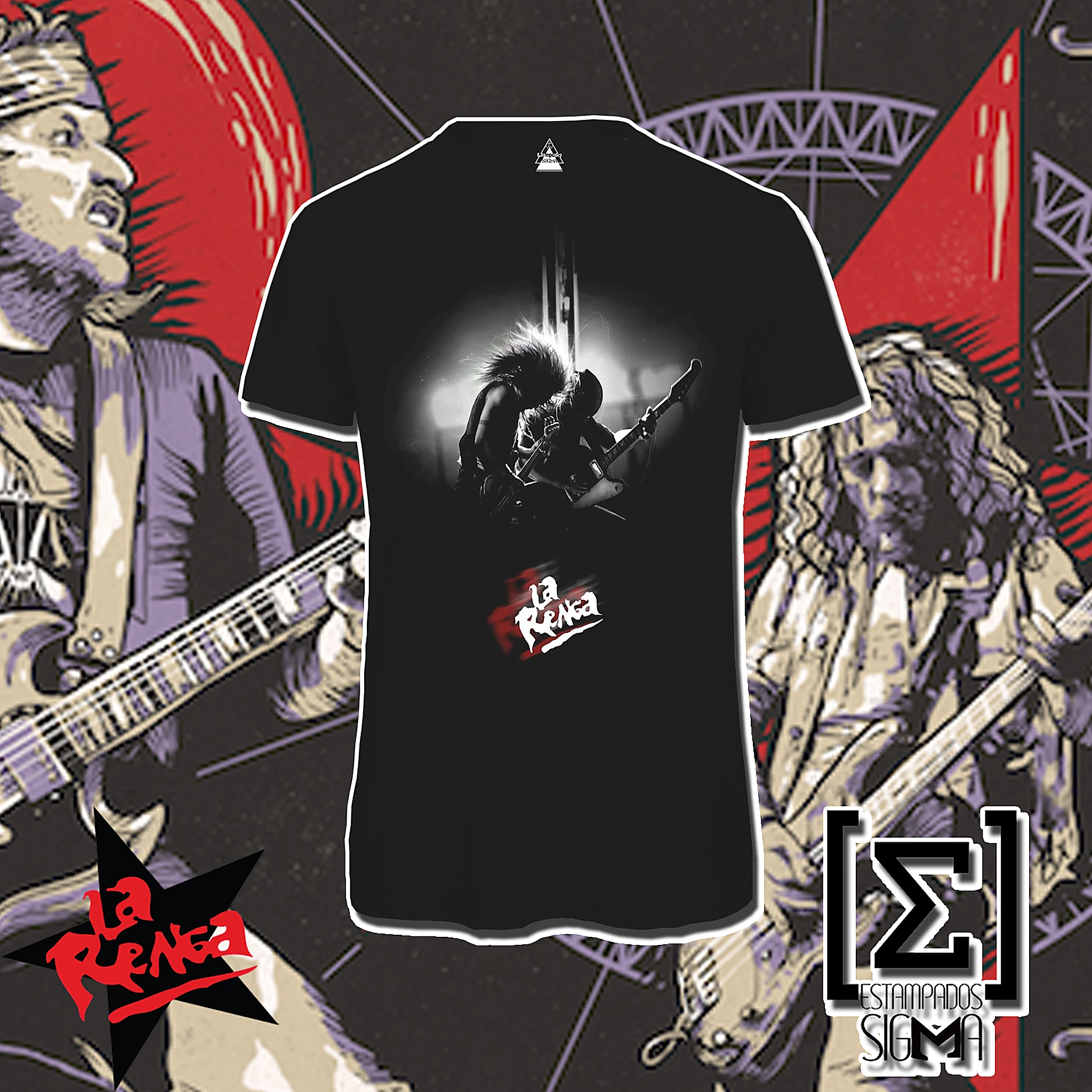 Polera negra La Renga, diseño 07