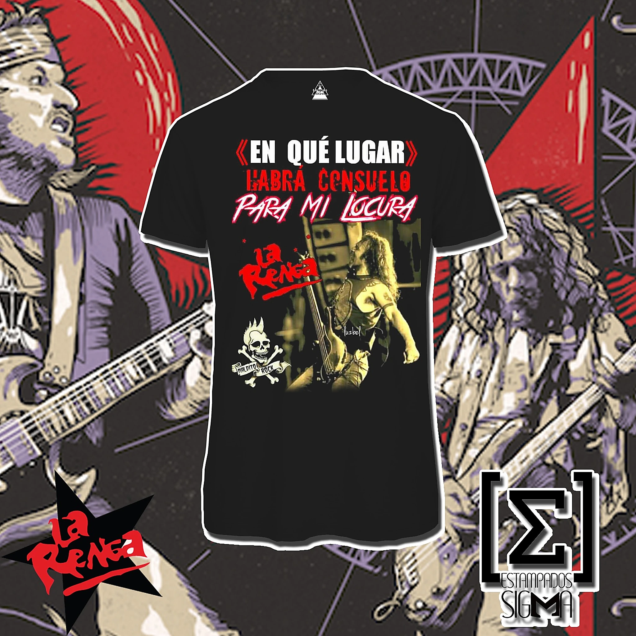 Polera negra La Renga, diseño 08