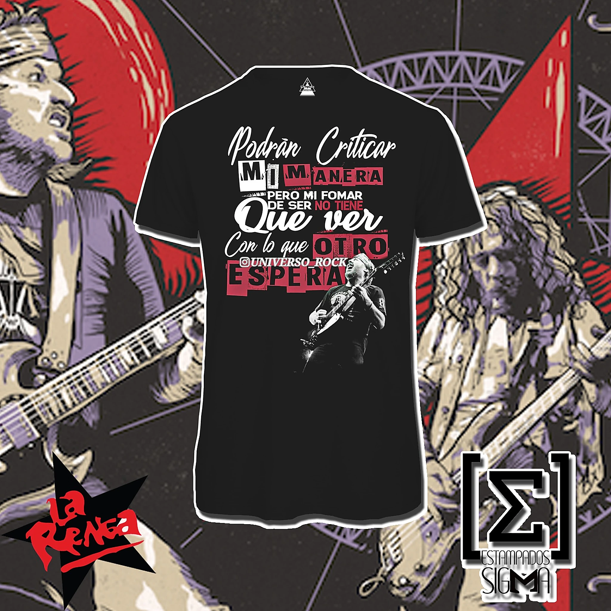 Polera negra La Renga, diseño 09