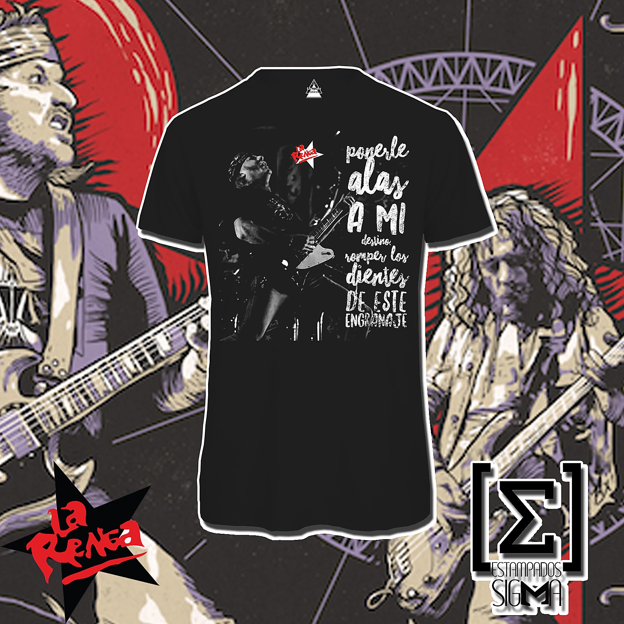 Polera negra La Renga, diseño 10