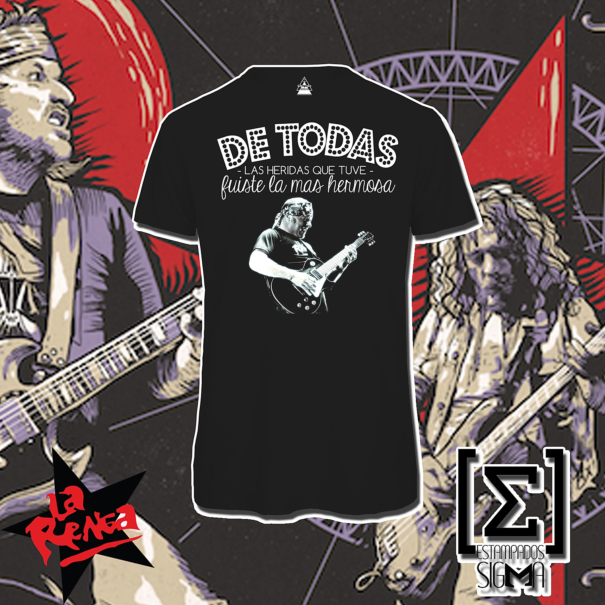 Polera negra La Renga, diseño 11