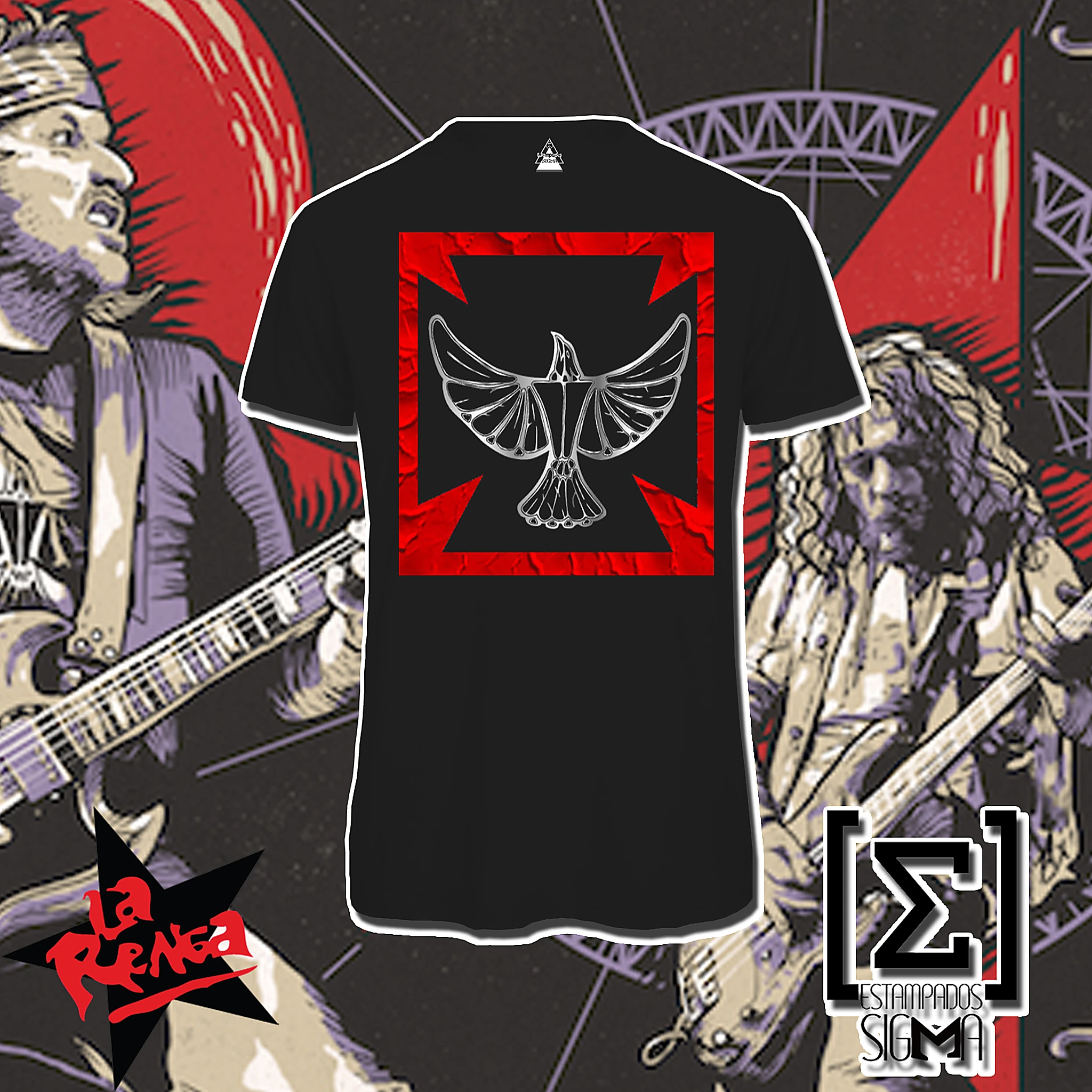 Polera negra La Renga, diseño 12