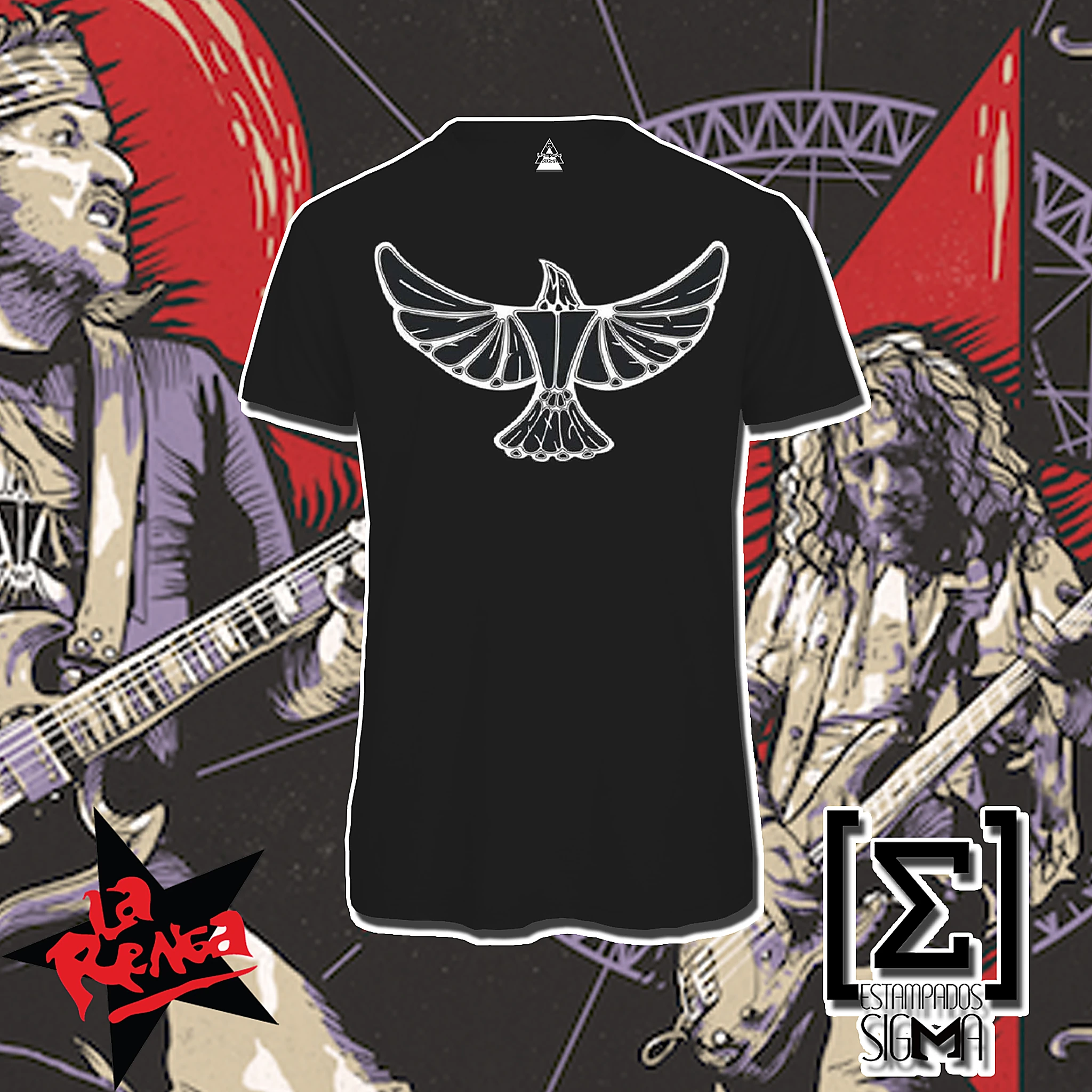 Polera negra La Renga, diseño 14