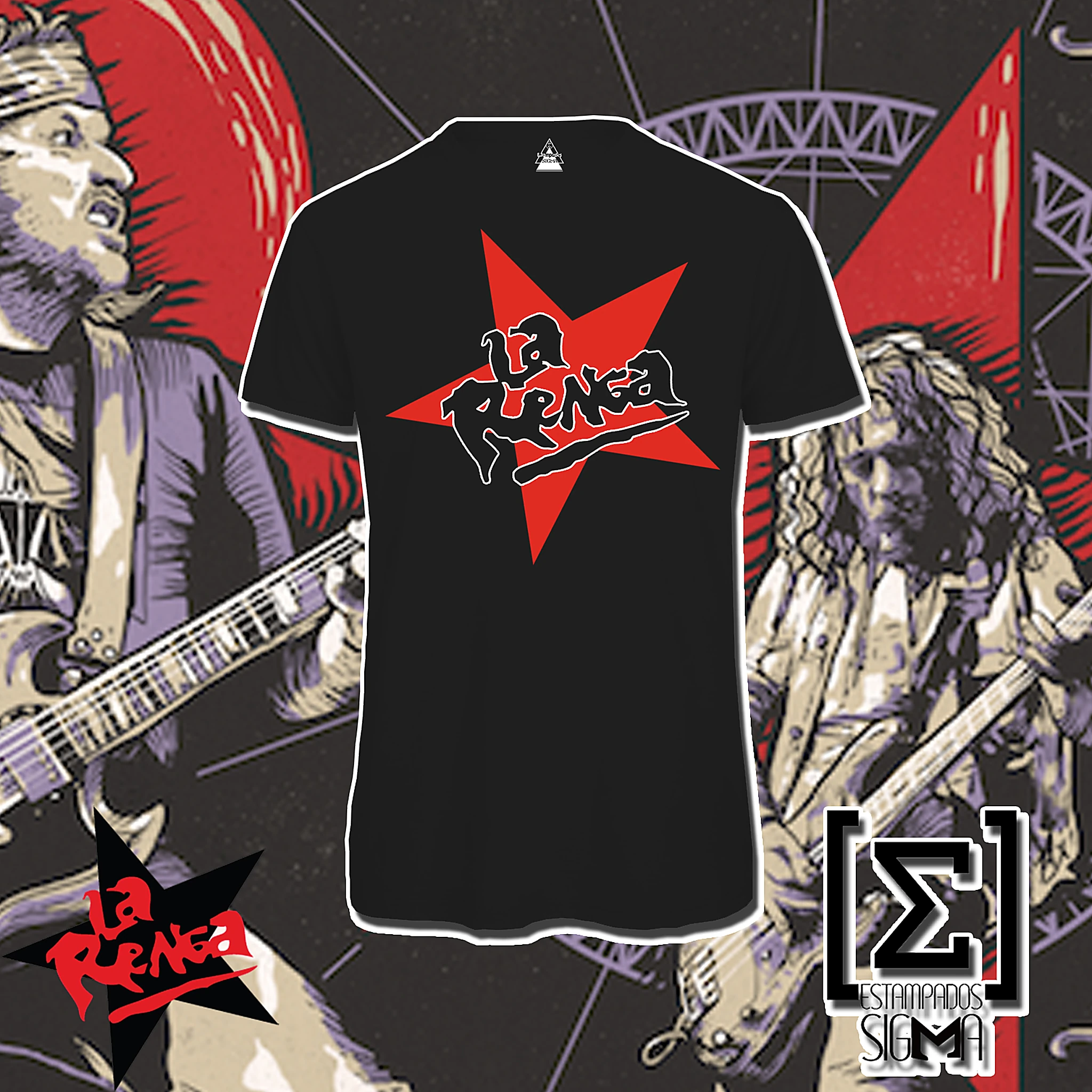 Polera negra La Renga, diseño 15