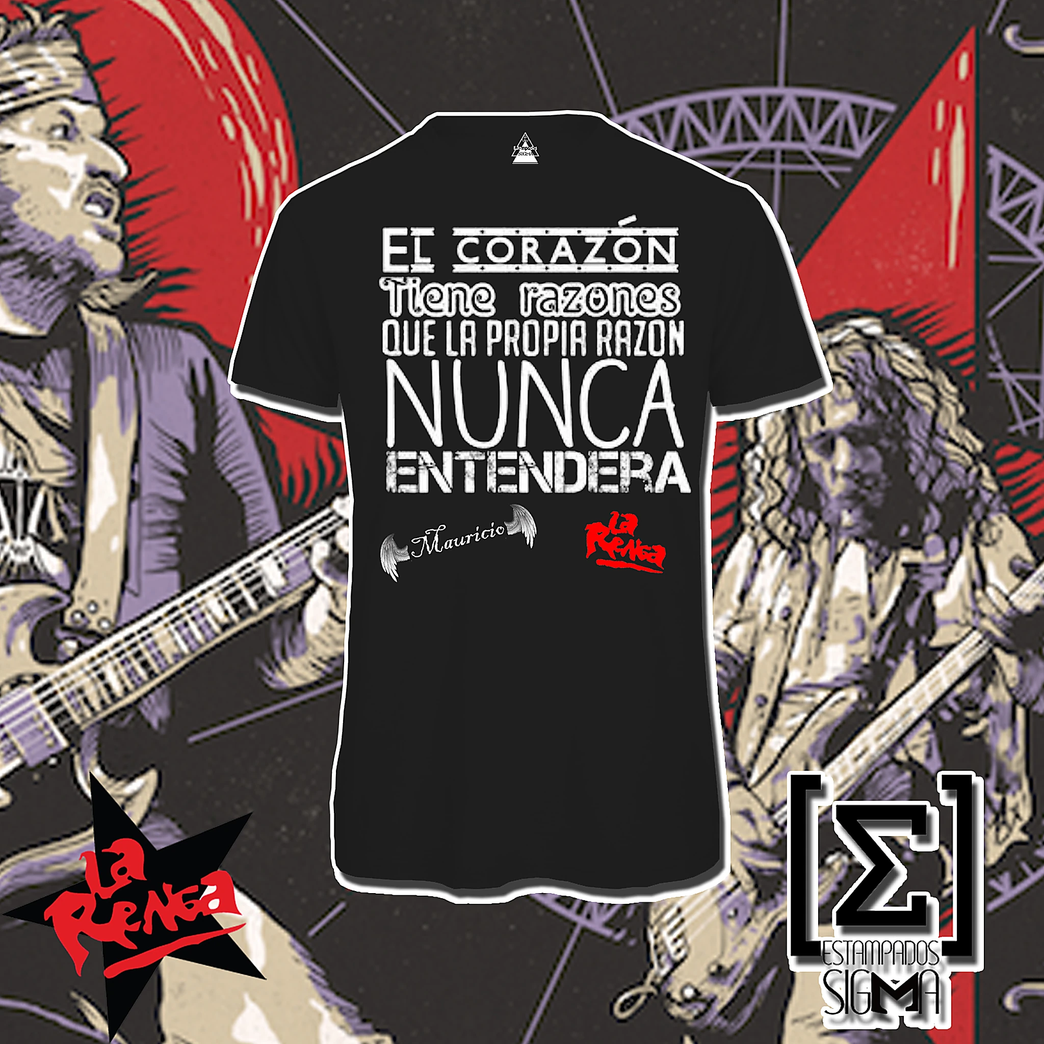 Polera negra La Renga, diseño 16