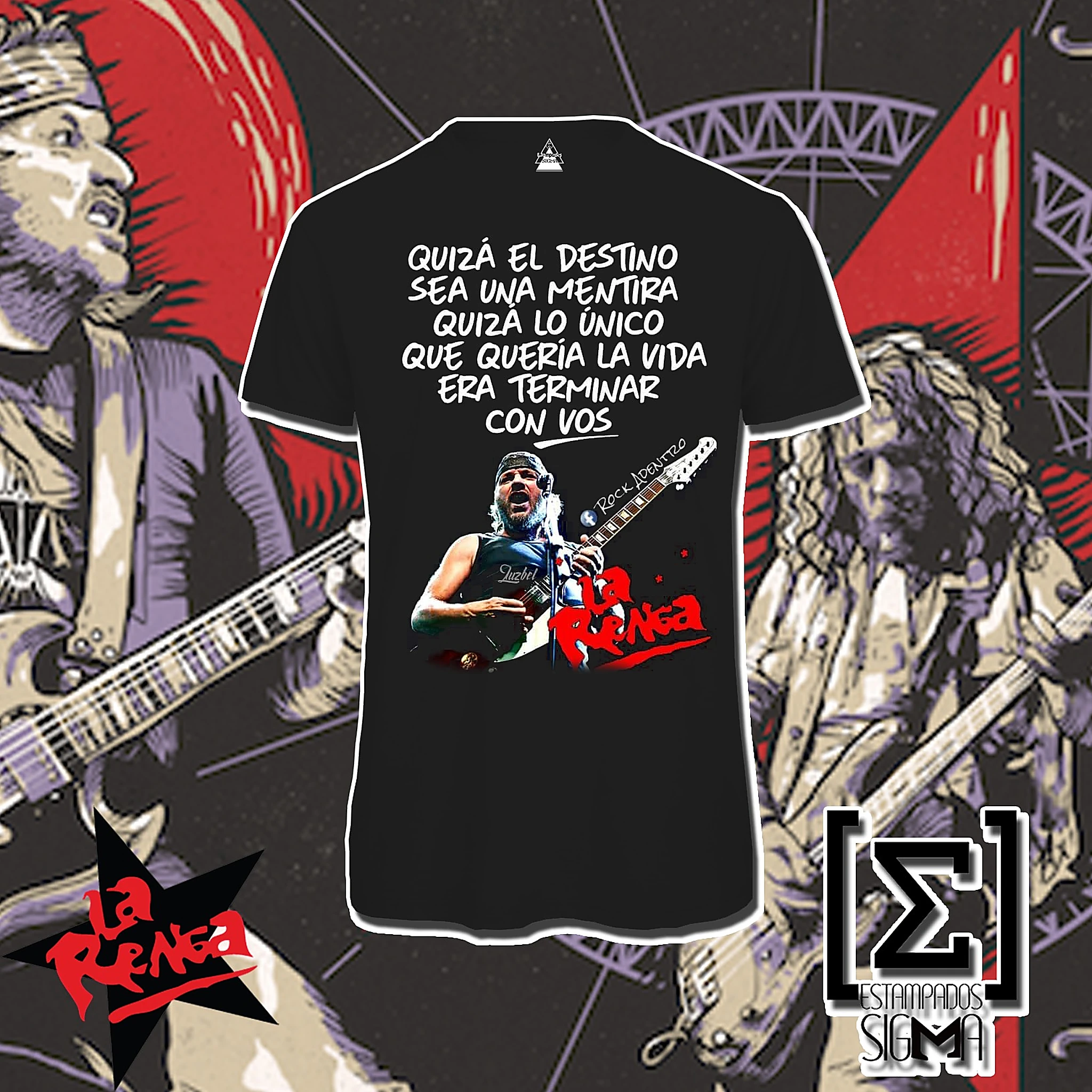 Polera negra La Renga, diseño 17