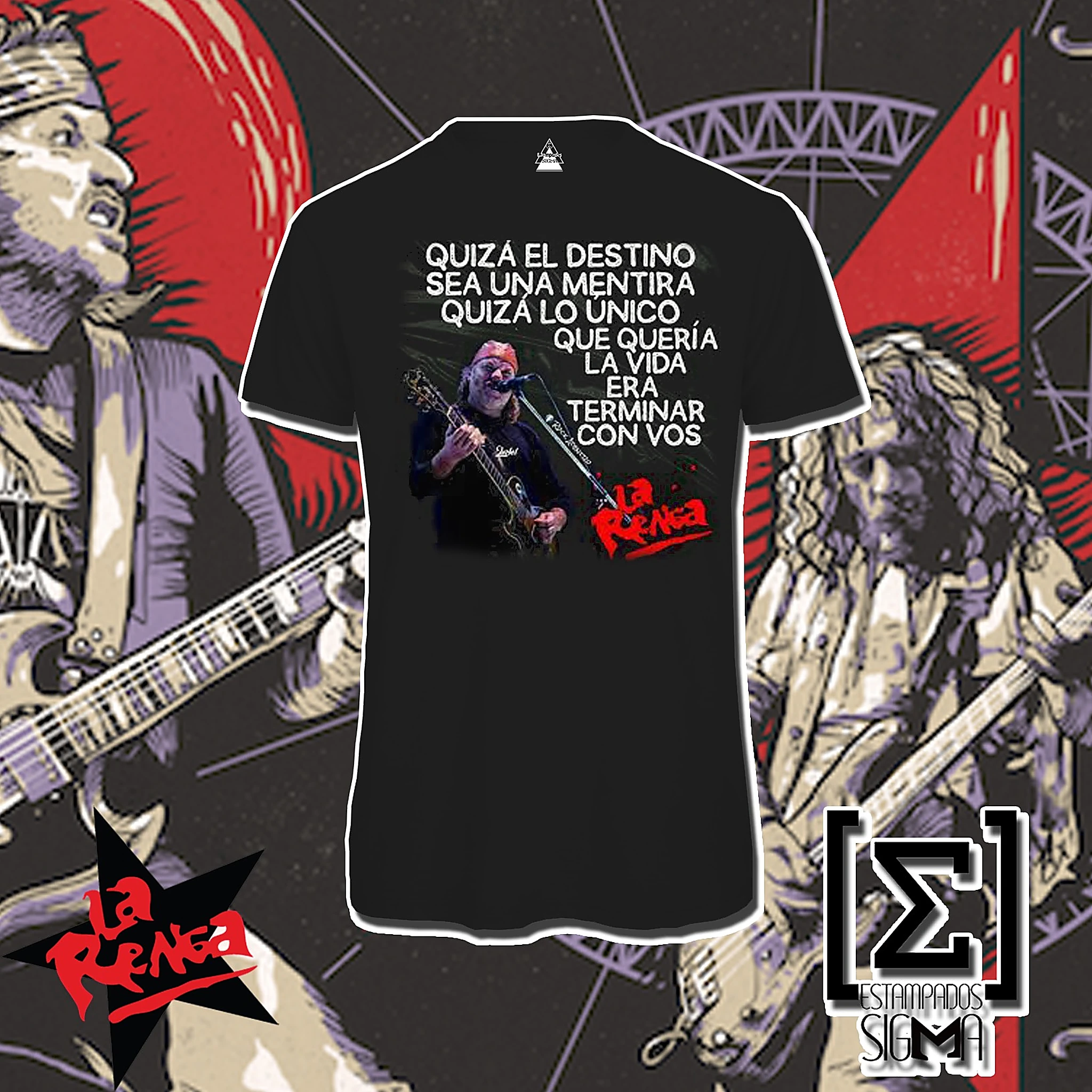 Polera negra La Renga, diseño 18