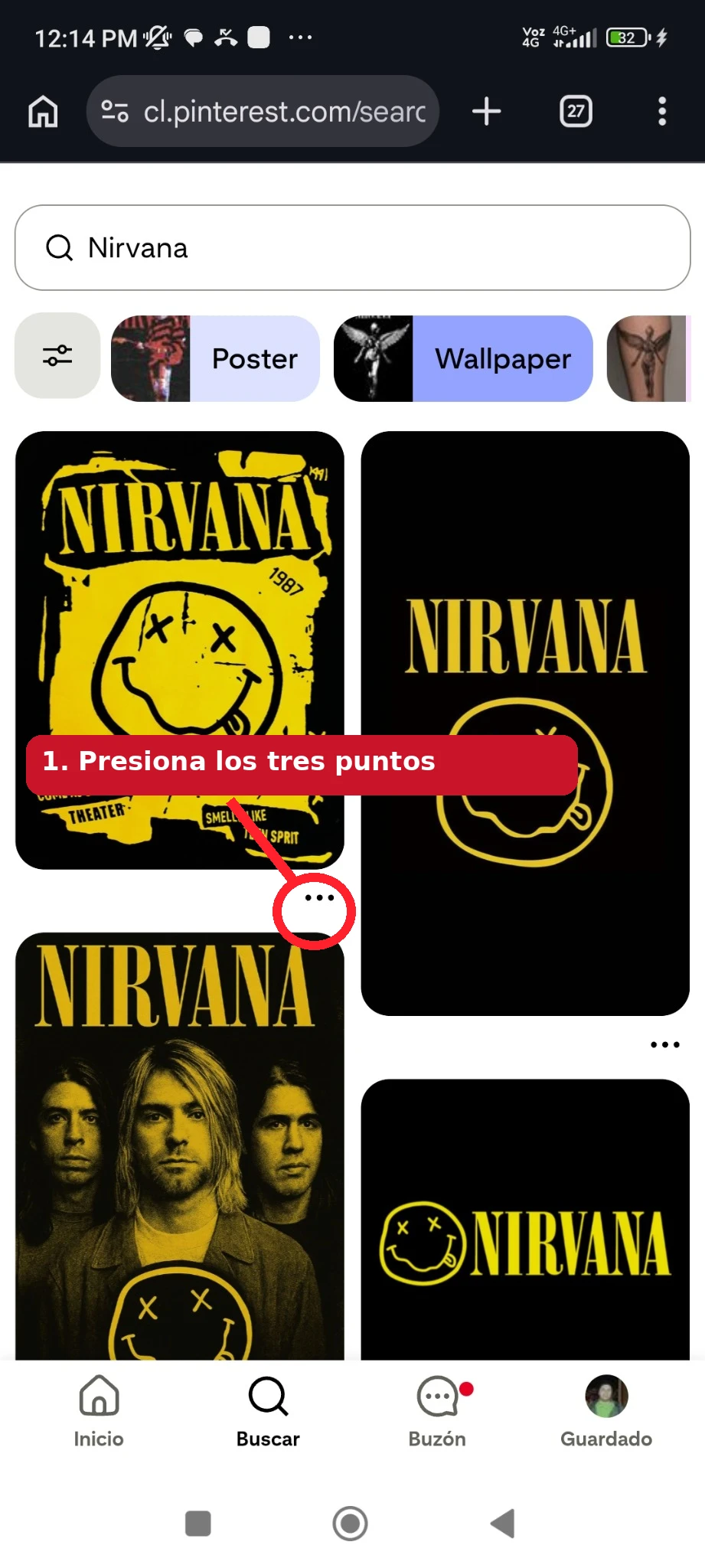 Captura de Pinterest con los tres puntitos señalados