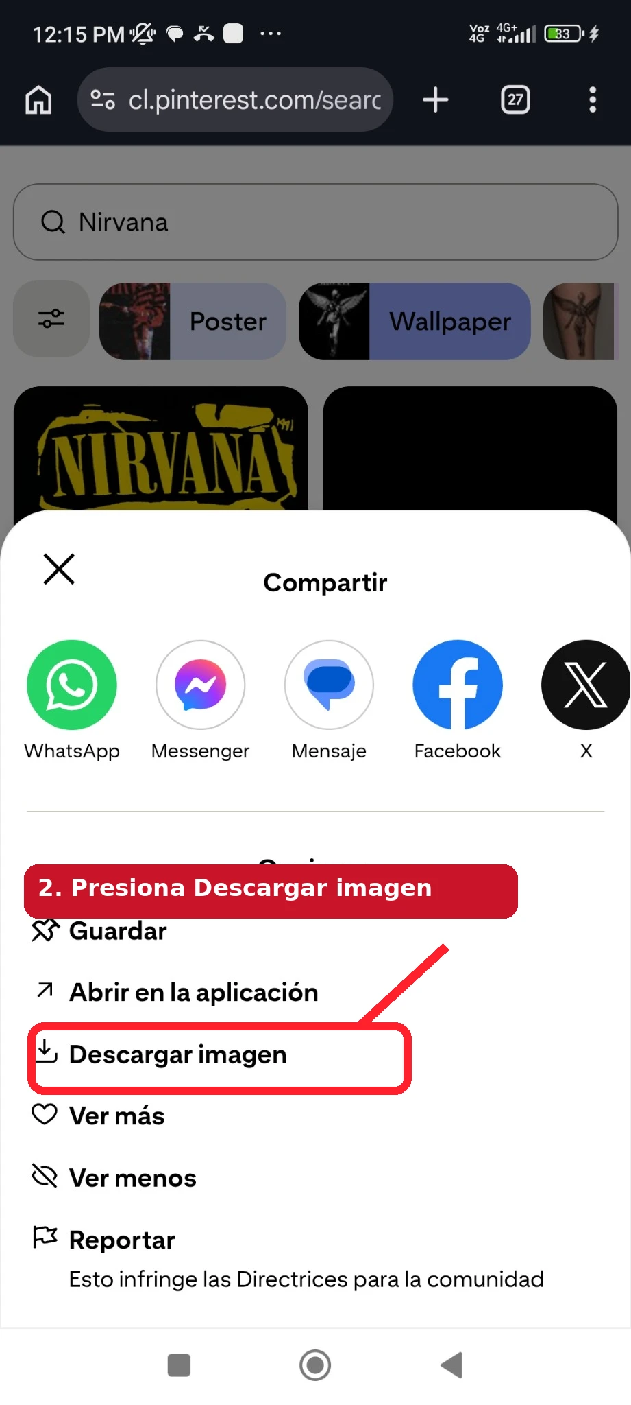 Captura de Pinterest con la opción Descargar imagen señalada